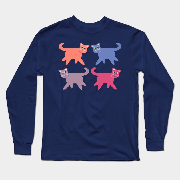 4 Colorful Cats Long Sleeve T-Shirt by JeanGregoryEvans1